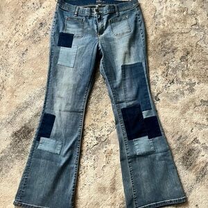 Soho Blue Patchwork Flare Jeans